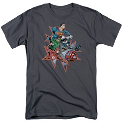 Justice League - Starburst Adult T-Shirt In Charcoal