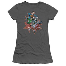 Justice League - Starburst Juniors T-Shirt In Charcoal