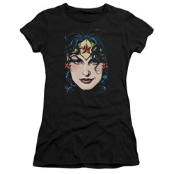 Justice League - Wonder Woman Head Juniors T-Shirt In Black