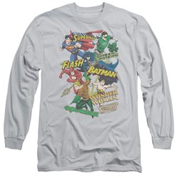 Justice League, The - Mens Justice Collage Long Sleeve Shirt In Silver