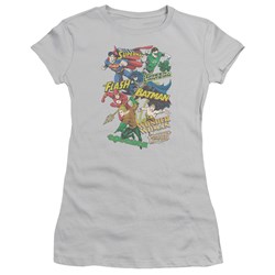 Justice League - Justice Collage Juniors T-Shirt In Silver