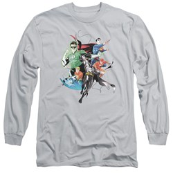 Justice League, The - Mens Mashup Long Sleeve Shirt In Silver