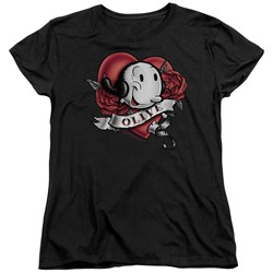 Popeye - Olive Tattoo Womens T-Shirt In Black