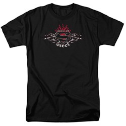Superman - Steel Flames Logo Adult T-Shirt In Black
