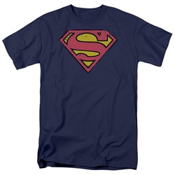 Superman - Distressed Shield Adult T-Shirt In Navy