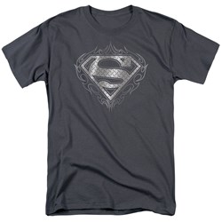 Superman - Tribal Steel Logo Adult T-Shirt In Charcoal