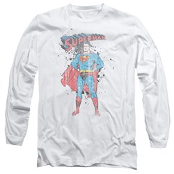 Superman - Mens Vintage Ink Splatter Long Sleeve Shirt In White