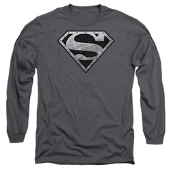 Superman - Mens Super Metallic Shield Long Sleeve Shirt In Charcoal