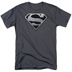 Superman - Super Metallic Shield Adult T-Shirt In Charcoal