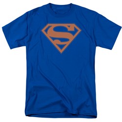 Superman - Blue & Orange Shield Adult T-Shirt In Royal Blue