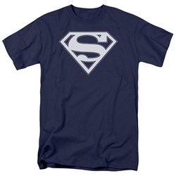 Superman - Navy & White Shield Adult T-Shirt In Navy