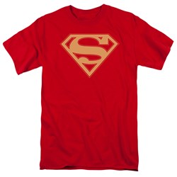 Superman - Red & Gold Shield Adult T-Shirt In Red