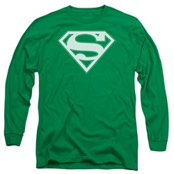 Superman - Mens Green & White Shield Long Sleeve T-Shirt