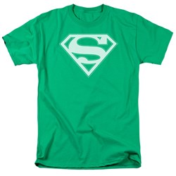 Superman - Green & White Shield Adult T-Shirt In Kelly Green