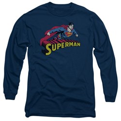 Superman - Mens Flying Over Long Sleeve Shirt In Navy