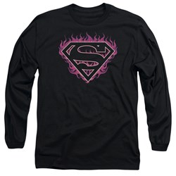 Superman - Mens Fuchsia Flames Long Sleeve Shirt In Black