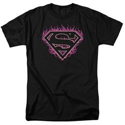 Superman - Fuchsia Flames Adult T-Shirt In Black