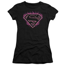 Superman - Fuchsia Flames Juniors T-Shirt In Black