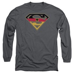 Superman - Mens German Shield Long Sleeve Shirt In Charcoal