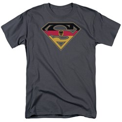 Superman - German Shield Adult T-Shirt In Charcoal