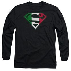 Superman - Mens Italian Shield Long Sleeve Shirt In Black