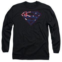 Superman - Mens Australian Shield Long Sleeve Shirt In Black