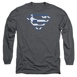 Superman - Mens Greek Shield Long Sleeve Shirt In Charcoal