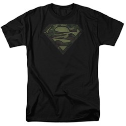 Superman - Camo Logo Distressed Adult T-Shirt In Black