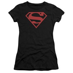Superman - Red On Black Shield Juniors T-Shirt In Black
