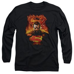 Superman - Mens Man On Fire Long Sleeve Shirt In Black