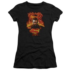 Superman - Man On Fire Juniors T-Shirt In Black