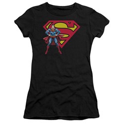 Superman - Superman & Logo Juniors T-Shirt In Black