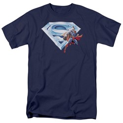 Superman - Superman & Crystal Logo Adult T-Shirt In Navy
