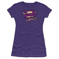 Superman - Bizzaro Logo Distressed Juniors T-Shirt In Purple