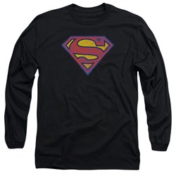 Superman - Mens Sm Neon Distress Logo Long Sleeve Shirt In Black
