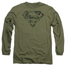 Superman - Mens Marine Camo Shield Long Sleeve Shirt In Military Green