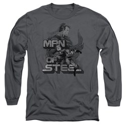 Superman - Mens Steel Poses Long Sleeve Shirt In Charcoal