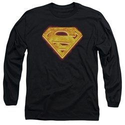 Superman - Mens Hot Steel Shield Long Sleeve Shirt In Black