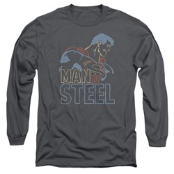 Superman - Mens Colored Lines Long Sleeve Shirt In Charcoal