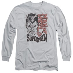 Superman - Mens Retro Lines Long Sleeve Shirt In Silver