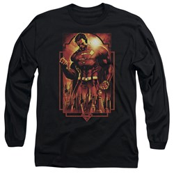 Superman - Mens Metropolis Deco Long Sleeve Shirt In Black