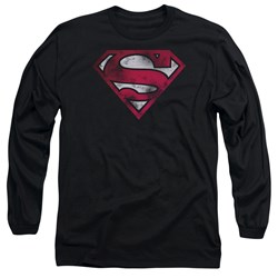 Superman - Mens War Torn Shield Long Sleeve Shirt In Black