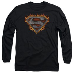 Superman - Mens Iron Fire Shield Long Sleeve Shirt In Black