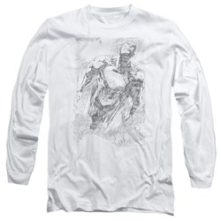 Superman - Mens Exploding Space Sketch Long Sleeve Shirt In White