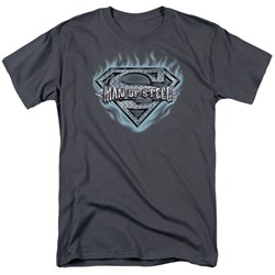 Superman - Man Of Steel Shield Adult T-Shirt In Charcoal