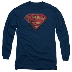 Superman - Mens Rusted Shield Long Sleeve Shirt In Navy
