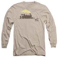 Back To The Future Iii - Mens Pushing The Delorean Long Sleeve Shirt In Sand