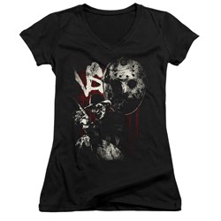 Freddy Vs Jason - Juniors Scratches V-Neck T-Shirt