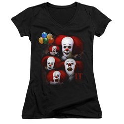 It 1990 - Juniors Many Faces Of Pennywise V-Neck T-Shirt