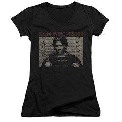 Supernatural - Juniors Sam Mug Shot V-Neck T-Shirt